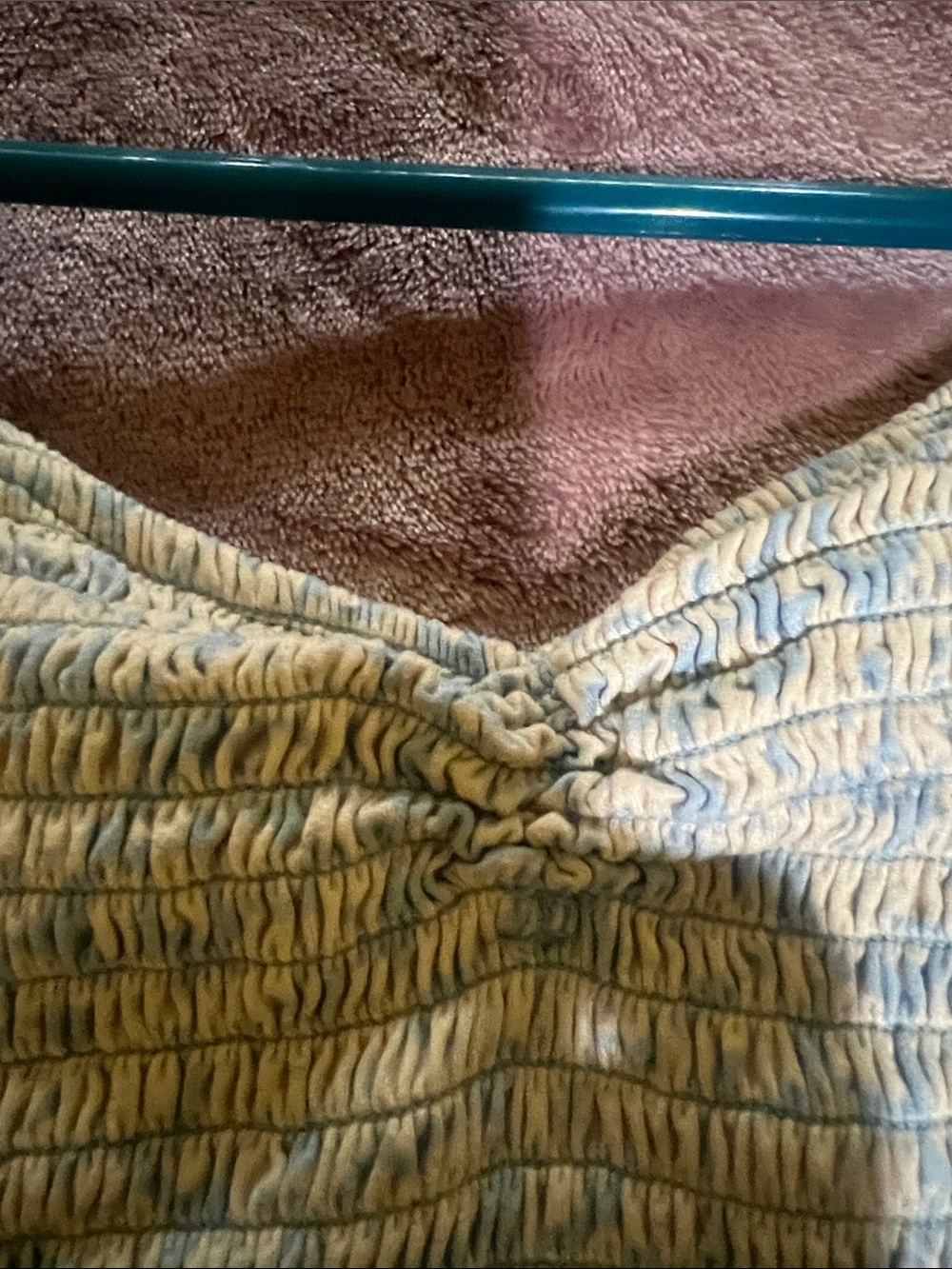 Urban Outfitters Blue and Cream Smocked Crop Top with Ruffle Straps - Picture 3 of 5